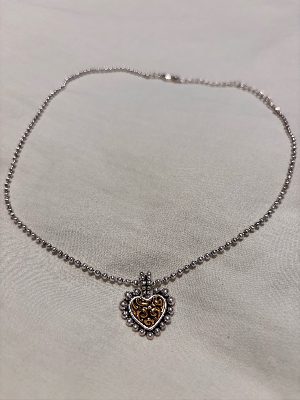 Two-Tone Heart Pendant Necklace - Women's Silver Chain with Gold Accent
